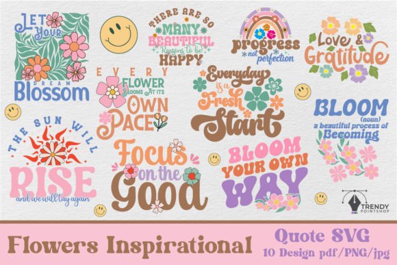 Flowers Inspirational Quote SVG Bundle: Graphics & Crafts for Publishers
